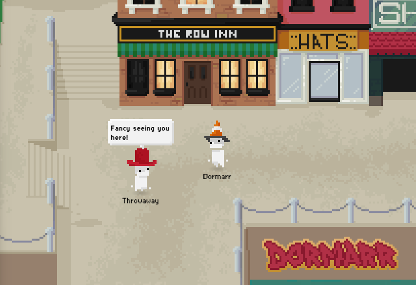 The Commons being played: players standing about and chatting in the town.
